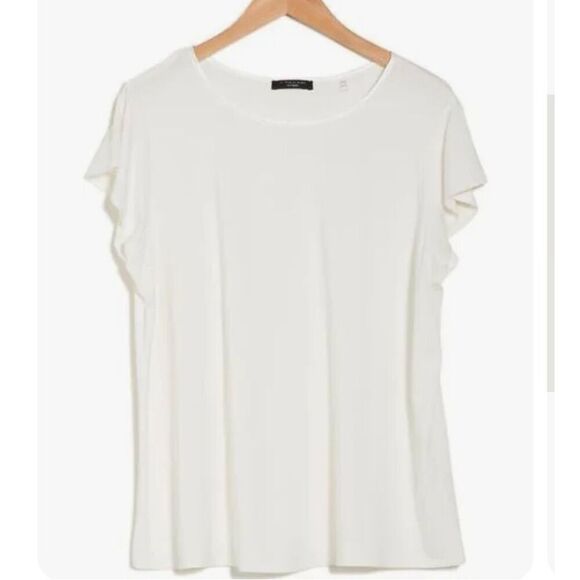 T Tahari Woman Plus 3X White Flutter Sleeve Blouse Casual Top Viscose Blend Soft - Picture 2 of 10